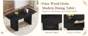 English Elm Mdf Black Wood Grain Dining Table Seats Six with Rounded Corners for Modern Homes W1151S04147