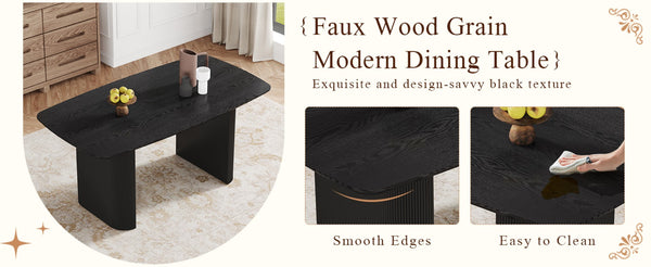 English Elm Mdf Black Wood Grain Dining Table Seats Six with Rounded Corners for Modern Homes W1151S04147