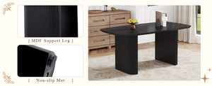 English Elm Mdf Black Wood Grain Dining Table Seats Six with Rounded Corners for Modern Homes W1151S04147