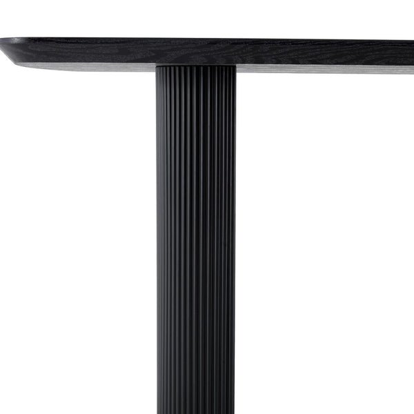 English Elm Mdf Black Wood Grain Dining Table Seats Six with Rounded Corners for Modern Homes W1151S04147