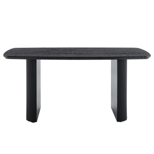 English Elm Mdf Black Wood Grain Dining Table Seats Six with Rounded Corners for Modern Homes W1151S04147