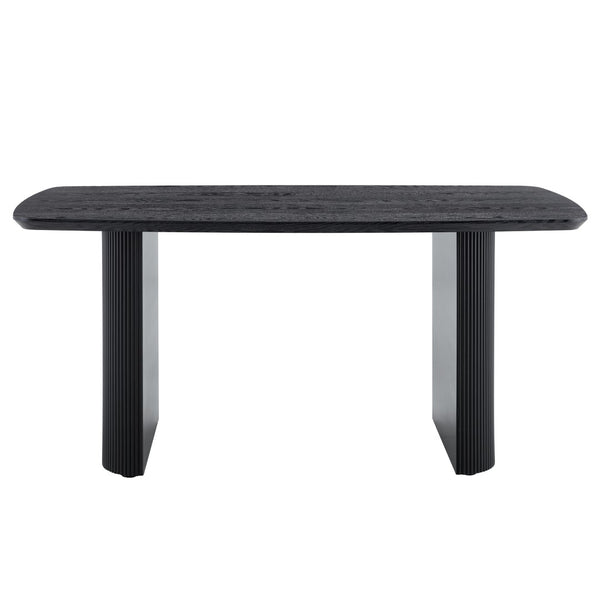 English Elm Mdf Black Wood Grain Dining Table Seats Six with Rounded Corners for Modern Homes W1151S04147