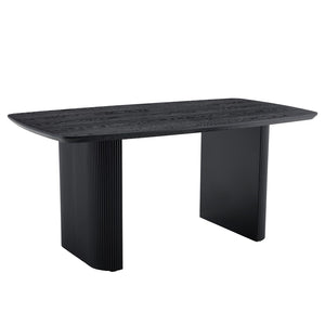 English Elm Mdf Black Wood Grain Dining Table Seats Six with Rounded Corners for Modern Homes W1151S04147