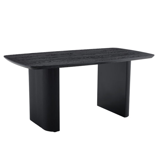 English Elm Mdf Black Wood Grain Dining Table Seats Six with Rounded Corners for Modern Homes W1151S04147