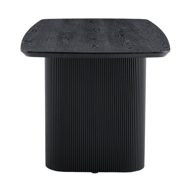 English Elm Mdf Black Wood Grain Dining Table Seats Six with Rounded Corners for Modern Homes W1151S04147