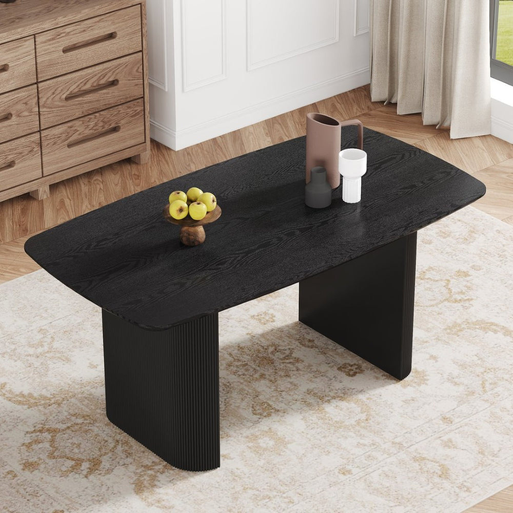 English Elm Mdf Black Wood Grain Dining Table Seats Six with Rounded Corners for Modern Homes W1151S04147