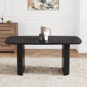 English Elm Mdf Black Wood Grain Dining Table Seats Six with Rounded Corners for Modern Homes W1151S04147