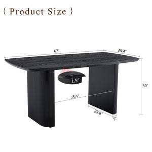 English Elm Mdf Black Wood Grain Dining Table Seats Six with Rounded Corners for Modern Homes W1151S04147