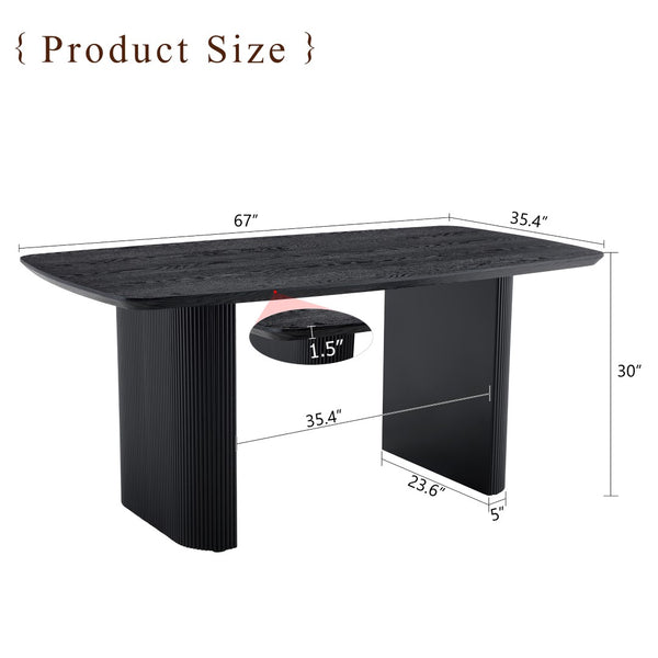 English Elm Mdf Black Wood Grain Dining Table Seats Six with Rounded Corners for Modern Homes W1151S04147