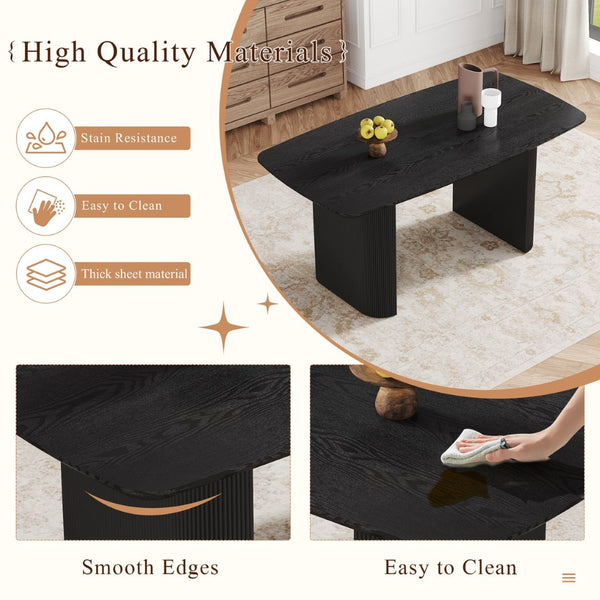 English Elm Mdf Black Wood Grain Dining Table Seats Six with Rounded Corners for Modern Homes W1151S04147