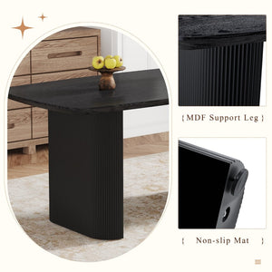 English Elm Mdf Black Wood Grain Dining Table Seats Six with Rounded Corners for Modern Homes W1151S04147