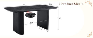 English Elm Mdf Black Wood Grain Dining Table Seats Six with Rounded Corners for Modern Homes W1151S04147