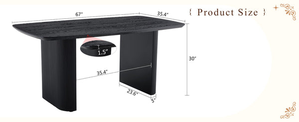 English Elm Mdf Black Wood Grain Dining Table Seats Six with Rounded Corners for Modern Homes W1151S04147