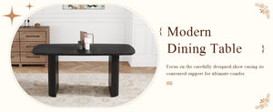 English Elm Mdf Black Wood Grain Dining Table Seats Six with Rounded Corners for Modern Homes W1151S04147
