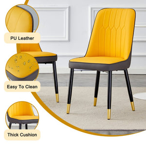 English Elm Table and Chair Set Glam Five Piece Dining with Marble Glass Top Gold Legs PU Seats W1151S04230