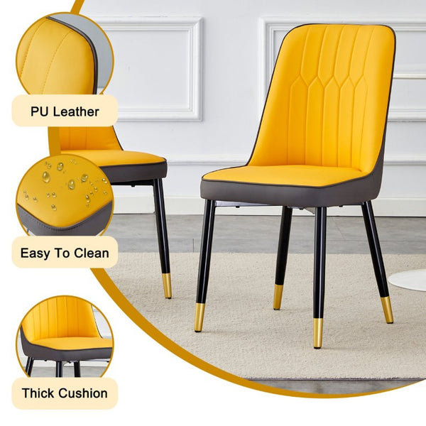 English Elm Table and Chair Set Glam Five Piece Dining with Marble Glass Top Gold Legs PU Seats W1151S04230