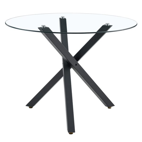 English Elm Round Tempered Glass Dining Table with X-base Metal Frame for Small Space Interiors W1151S04237