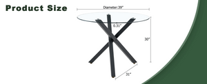 English Elm Round Tempered Glass Dining Table with X-base Metal Frame for Small Space Interiors W1151S04237