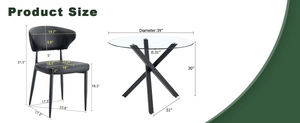 English Elm Table and Chair Set Round Tempered Glass Top X Base with Four Pu Dining Seats Black W1151S04240