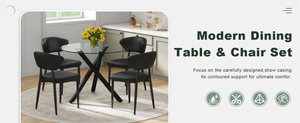 English Elm Table and Chair Set Round Tempered Glass Top X Base with Four Pu Dining Seats Black W1151S04240