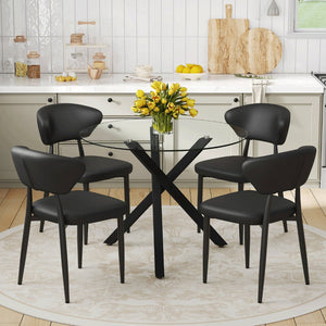 English Elm Table and Chair Set Round Tempered Glass Top X Base with Four Pu Dining Seats Black W1151S04240
