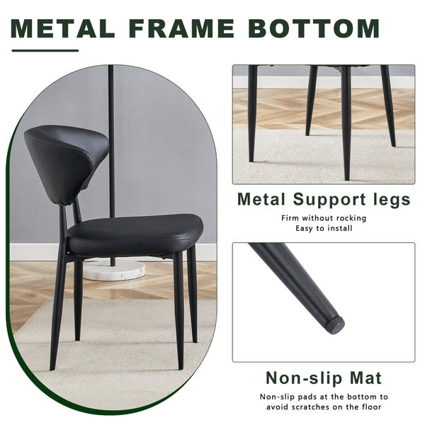 English Elm Table and Chair Set Round Tempered Glass Top X Base with Four Pu Dining Seats Black W1151S04240