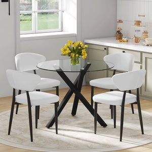 English Elm Table and Chair Set Round Tempered Glass Top X Base with Four Pu Dining Seats White W1151S04241