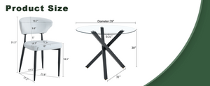 English Elm Table and Chair Set Round Tempered Glass Top X Base with Four Pu Dining Seats White W1151S04241
