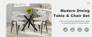 English Elm Table and Chair Set Round Tempered Glass Top X Base with Four Pu Dining Seats White W1151S04241