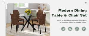 English Elm Table and Chair Set Round Glass Top with X Base Seats Four for Modern Dining Rooms W1151S04243