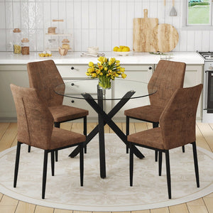 English Elm Table and Chair Set Round Glass Top with X Base Seats Four for Modern Dining Rooms W1151S04243