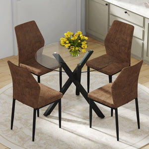 English Elm Table and Chair Set Round Glass Top with X Base Seats Four for Modern Dining Rooms W1151S04243