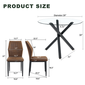 English Elm Table and Chair Set Round Glass Top with X Base Seats Four for Modern Dining Rooms W1151S04243
