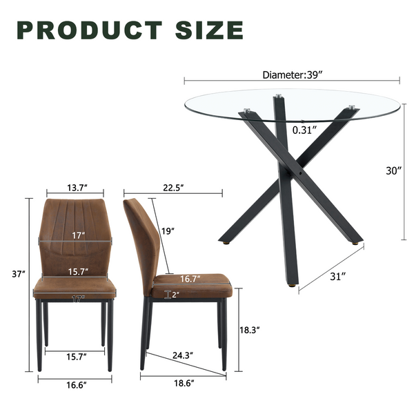 English Elm Table and Chair Set Round Glass Top with X Base Seats Four for Modern Dining Rooms W1151S04243