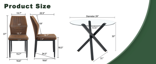 English Elm Table and Chair Set Round Glass Top with X Base Seats Four for Modern Dining Rooms W1151S04243