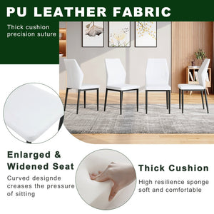English Elm Table and Chair Set Round Tempered Glass Top X Base with Four Ergonomic Pu Seats Transparent, White+Black W1151S04244