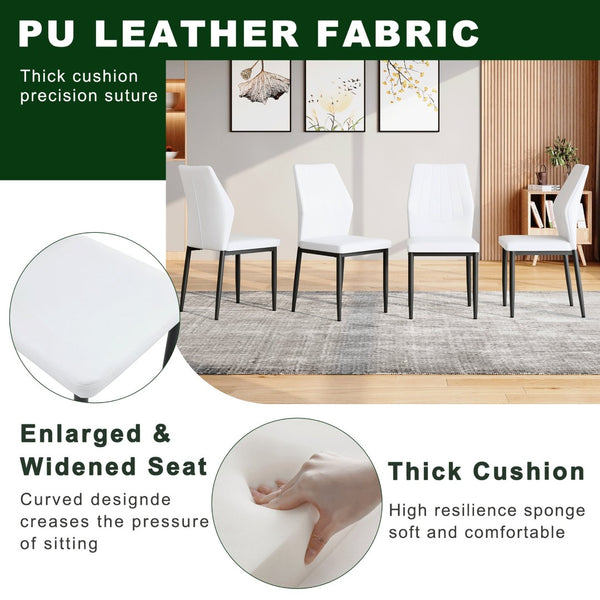 English Elm Table and Chair Set Round Tempered Glass Top X Base with Four Ergonomic Pu Seats Transparent, White+Black W1151S04244