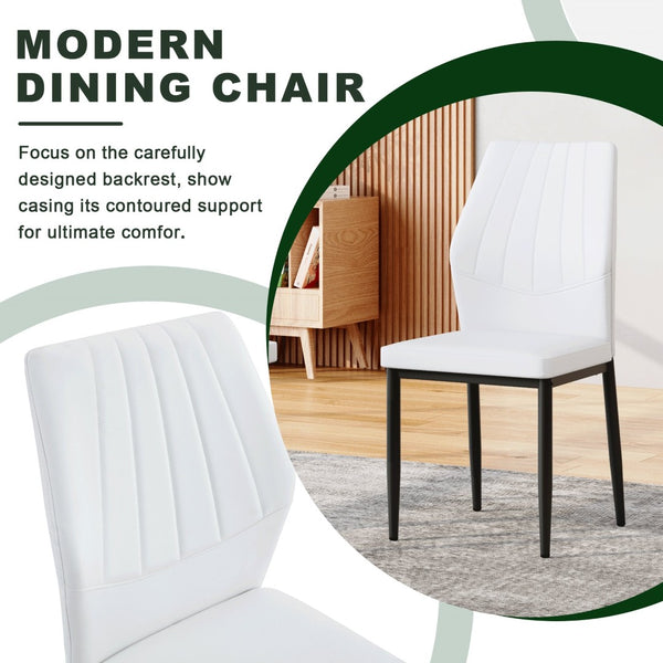 English Elm Table and Chair Set Round Tempered Glass Top X Base with Four Ergonomic Pu Seats Transparent, White+Black W1151S04244
