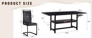 English Elm Table and Chair Set Seats Six with Built-in Shelf Black Grain Mdf and Pu Cushioned W1151S04247