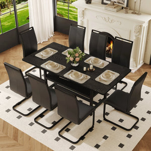 English Elm Table and Chair Set Seats Eight with Built-in Shelf Mdf Spliced Top Pu Leather W1151S04248
