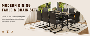 English Elm Table and Chair Set Seats Eight with Built-in Shelf Mdf Spliced Top Pu Leather W1151S04248