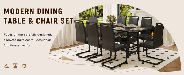 English Elm Table and Chair Set Seats Eight with Built-in Shelf Mdf Spliced Top Pu Leather W1151S04248