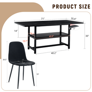 English Elm Table and Chair Set Seats Eight with Storage Shelf Black Grain Mdf Linen Dining W1151S04254