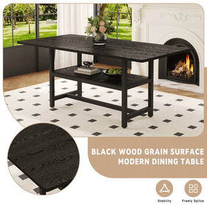 English Elm Table and Chair Set Seats Eight with Storage Shelf Black Grain Mdf Linen Dining W1151S04254