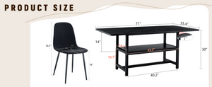 English Elm Table and Chair Set Seats Eight with Storage Shelf Black Grain Mdf Linen Dining W1151S04254