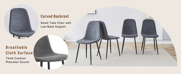 English Elm Table and Chair Set Seats 6 with Mdf Spliced Top Built-in Shelf Gray Linen Chairs W1151S04257
