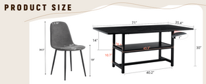 English Elm Table and Chair Set Seats 6 with Mdf Spliced Top Built-in Shelf Gray Linen Chairs W1151S04257
