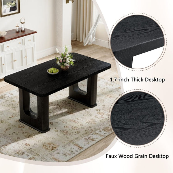 English Elm Table and Chair Set Six Seat Contemporary Dining with Glass Accent Legs and Linen Upholstery W1151S04319