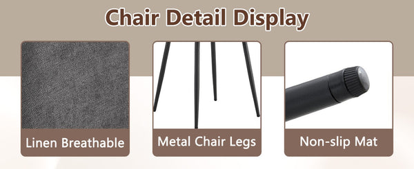 English Elm Table and Chair Set Six Seat Contemporary Dining with Glass Accent Legs and Linen Upholstery W1151S04319