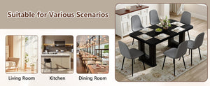 English Elm Table and Chair Set Six Seat Contemporary Dining with Glass Accent Legs and Linen Upholstery W1151S04319